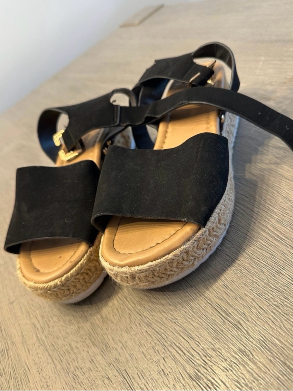 TOP Moda Black Espadrille Platform Sandals with Tan Footbed